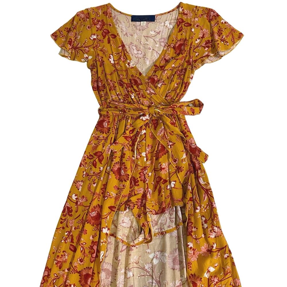Blue Rain Yellow High Low Floral Bohemian Romper